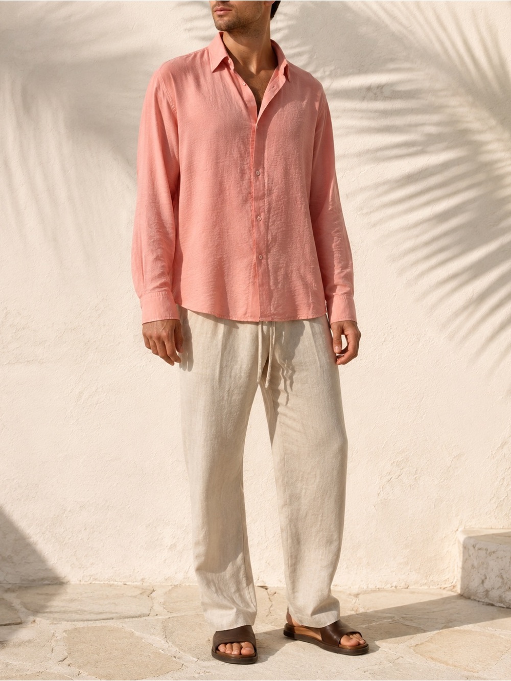 Elevated Basic Textured Modal Pink Long Sleeve Shirt Relaxed Fit NN.07 Freddy M